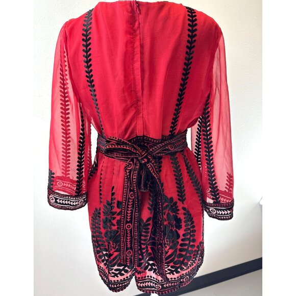 Boston Proper 3/4 Bell Sleeve Velvet Burnout Blouse Ties Back Small Whimsigoth - Picture 3 of 16